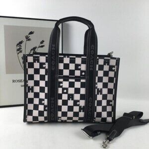 Coach Silver/Black/Chalk Smith Tote With Checkerboard Print